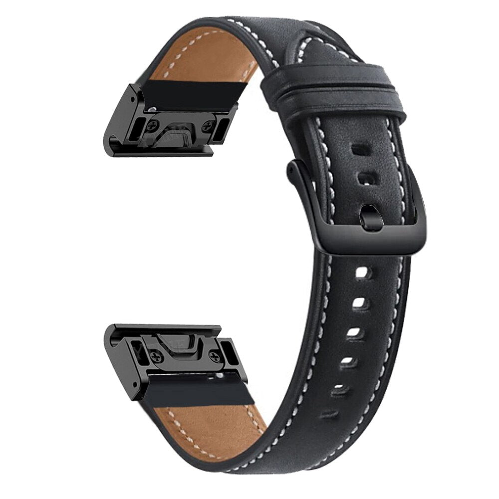 Garmin Fenix 6X Pro Solar Titane et bracelet cuir QuickFit 26 mm offert